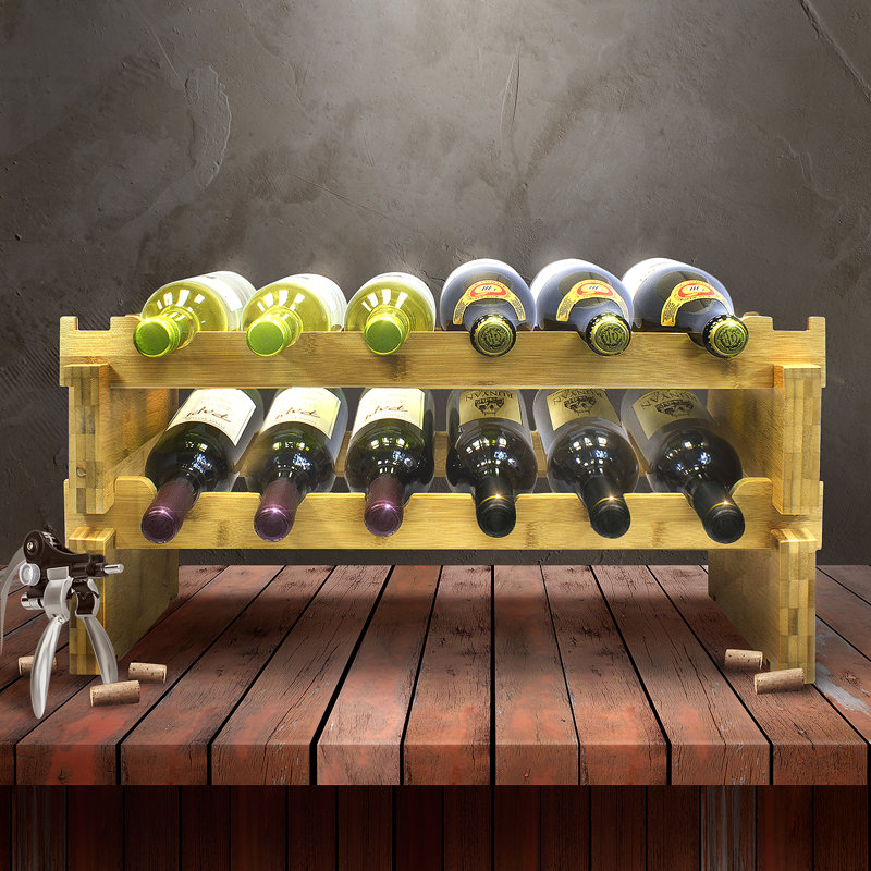 Sorbus 2Tier Stackable Bamboo 12 Bottle Tabletop Wine Bottle Rack